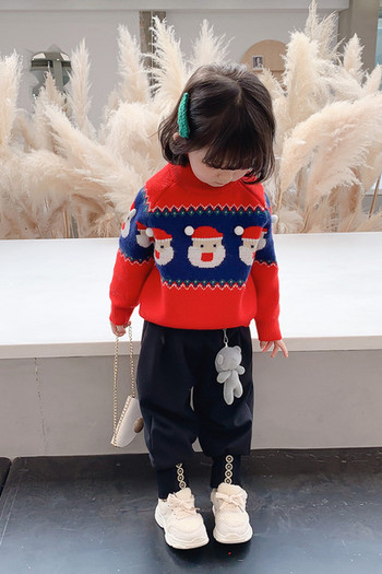 Παιδικό πουλόβερ με χριστουγεννιάτικα μοτίβα με κόκκινο χρώμα