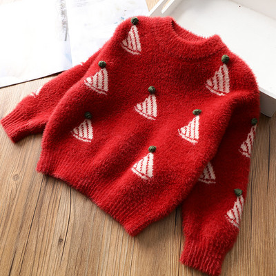 Ежедневен детски коледен пуловер с овално деколте