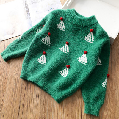 Ежедневен детски коледен пуловер с овално деколте