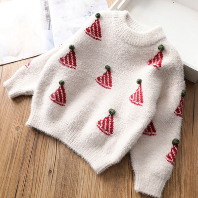 Ежедневен детски коледен пуловер с овално деколте