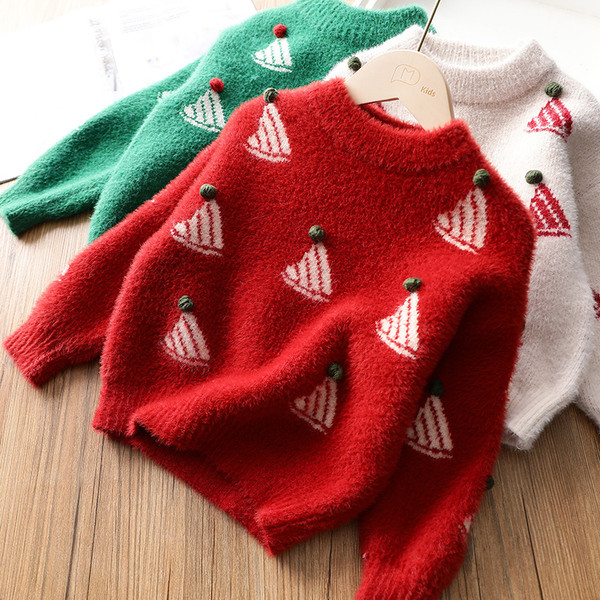 Ежедневен детски коледен пуловер с овално деколте 