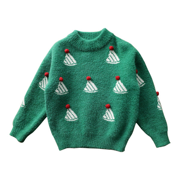 Ежедневен детски коледен пуловер с овално деколте 
