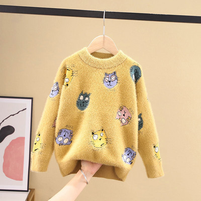 Зимен пуловер за момичета в няколко цвята с класическа яка