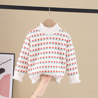 Зимен пуловер за момичета в няколко цвята с класическа яка