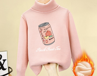 Детски пуловер за момичета с висока яка и различни апликации