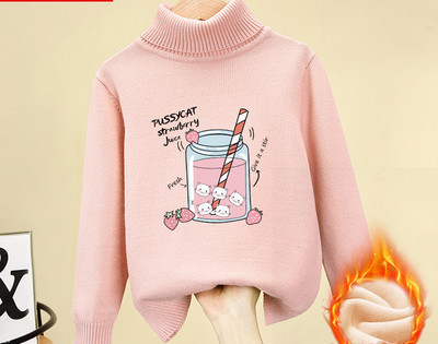 Детски пуловер за момичета с висока яка и различни апликации