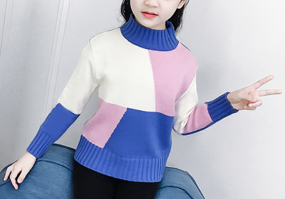 Ежедневен детски пуловер за момичета с висока яка