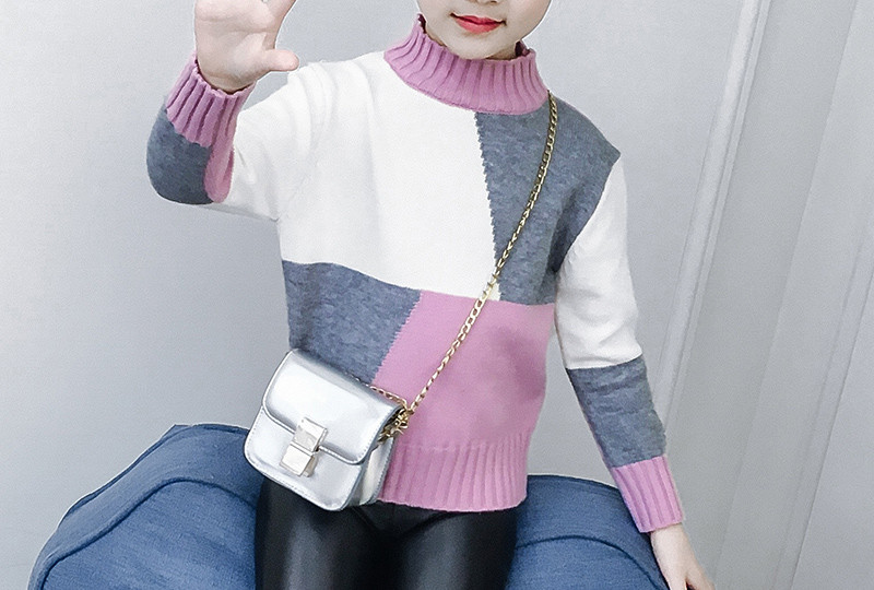 Ежедневен детски пуловер за момичета с висока яка