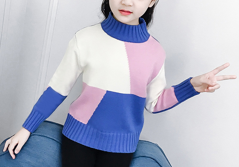 Ежедневен детски пуловер за момичета с висока яка