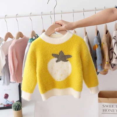 Детски пухен пуловер с обло деколте-за момичета