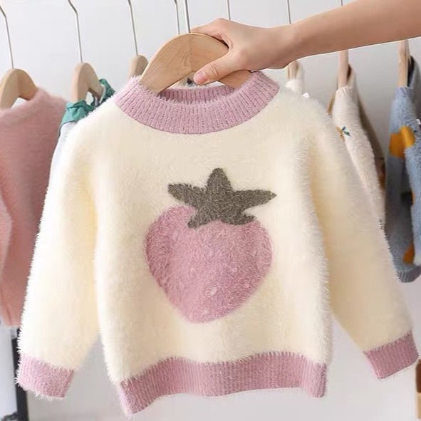 Детски пухен пуловер с обло деколте-за момичета