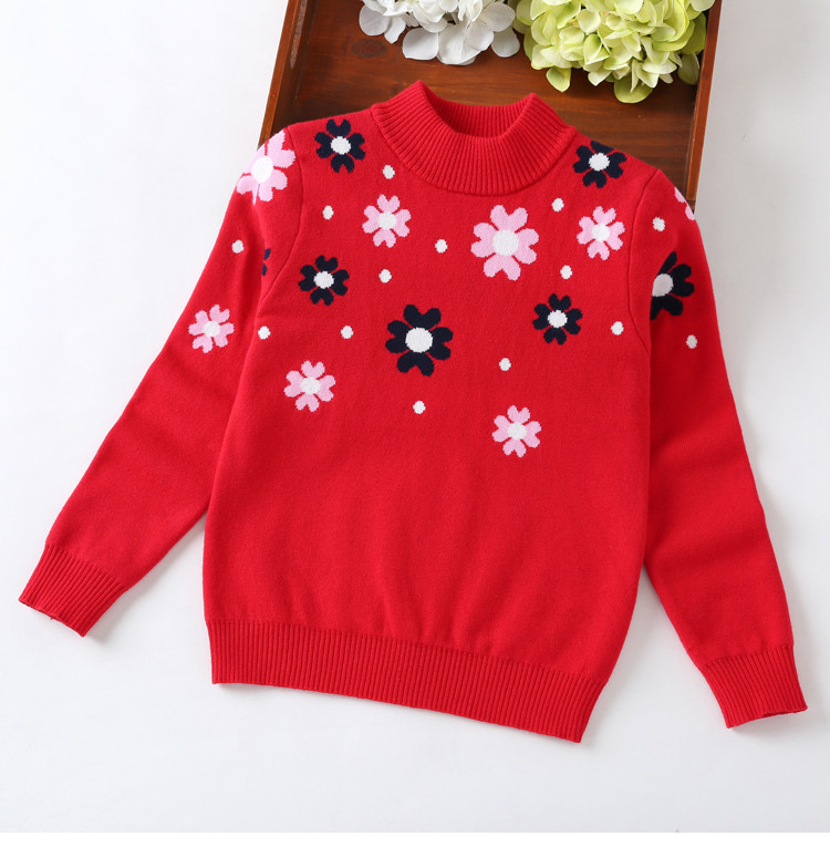 Детски ежедневен пуловер на цветя с висока яка в два цвята