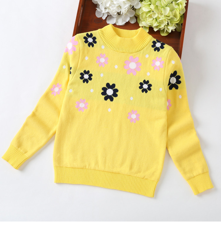 Детски ежедневен пуловер на цветя с висока яка в два цвята