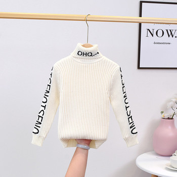 Παιδικό πουλόβερ για κορίτσια με ψηλό κολάρο και επιγραφές
