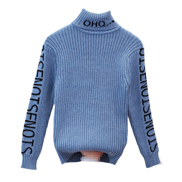 Детски ежедневен пуловер за момичета с висока яка и надписи