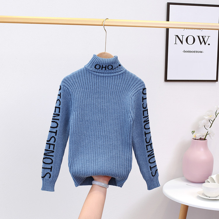 Детски ежедневен пуловер за момичета с висока яка и надписи