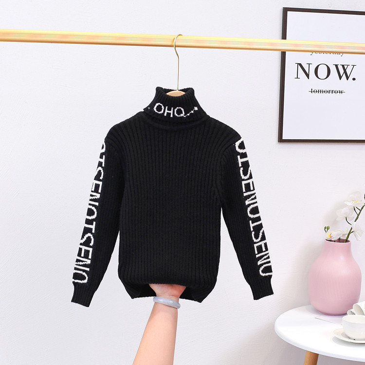 Детски ежедневен пуловер за момичета с висока яка и надписи