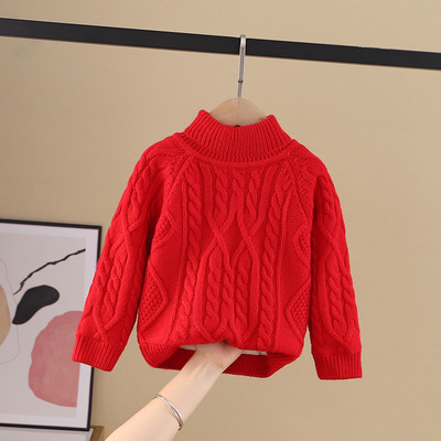 Детски плетен пуловер за момичета и момчета с висока или ниска яка