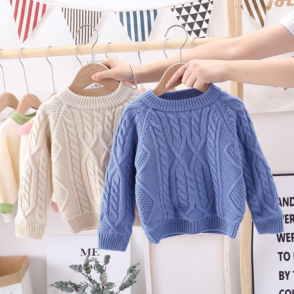 Детски плетен пуловер за момичета и момчета с висока или ниска яка