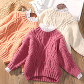 Детски пуловер за момичета с дантела - с мека подплата или без
