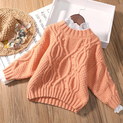 Детски пуловер за момичета с дантела - с мека подплата или без