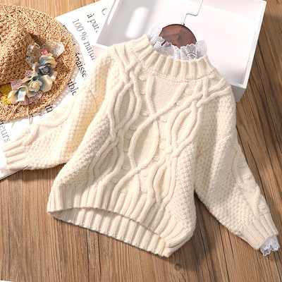 Детски пуловер за момичета с дантела - с мека подплата или без