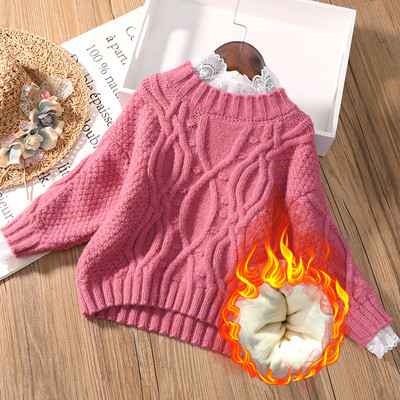 Детски пуловер за момичета с дантела - с мека подплата или без