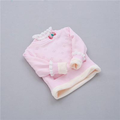 Модерен детски пуловер за момичета с мека подплата и висока яка