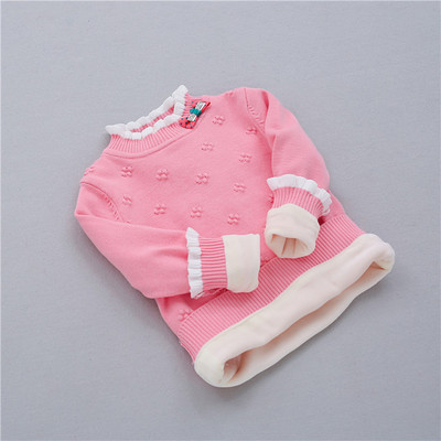 Модерен детски пуловер за момичета с мека подплата и висока яка