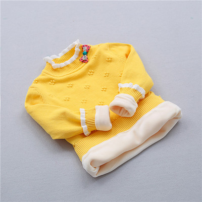 Модерен детски пуловер за момичета с мека подплата и висока яка