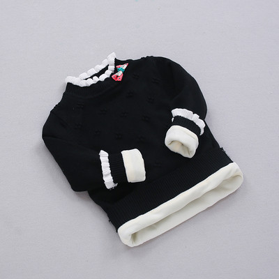 Модерен детски пуловер за момичета с мека подплата и висока яка