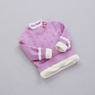 Модерен детски пуловер за момичета с мека подплата и висока яка