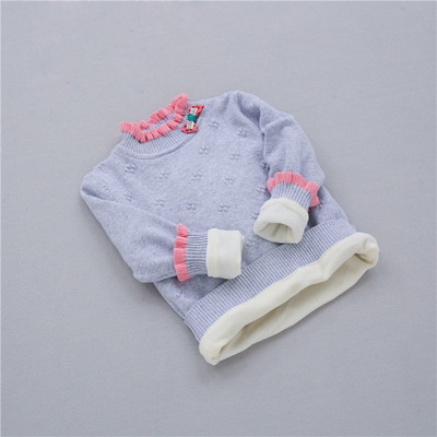 Модерен детски пуловер за момичета с мека подплата и висока яка