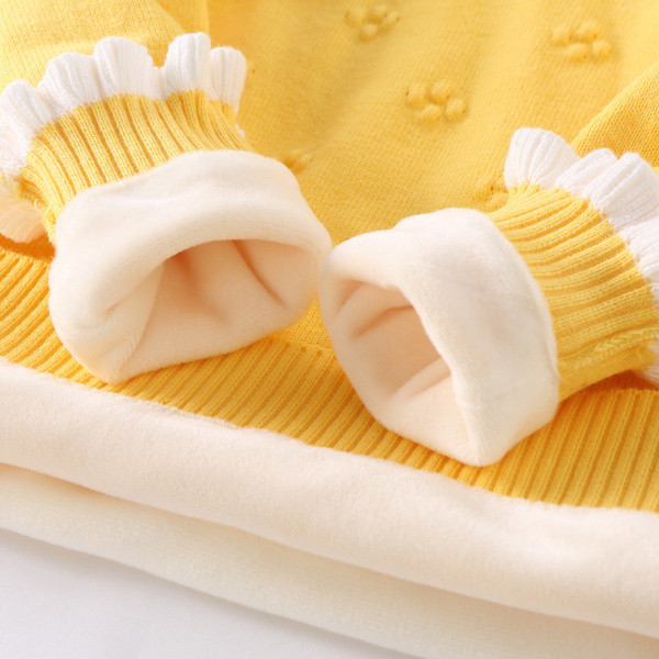 Модерен детски пуловер за момичета с мека подплата и висока яка