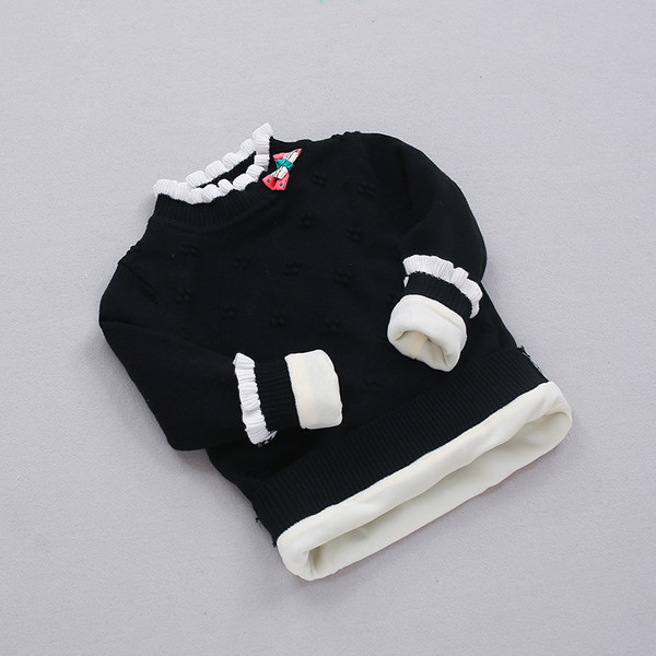 Модерен детски пуловер за момичета с мека подплата и висока яка