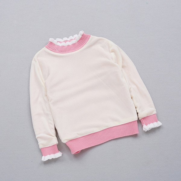 Модерен детски пуловер за момичета с мека подплата и висока яка