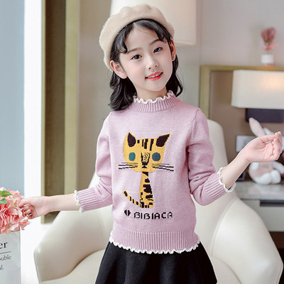 Детски пуловер за момичета с ниска яка - два модела