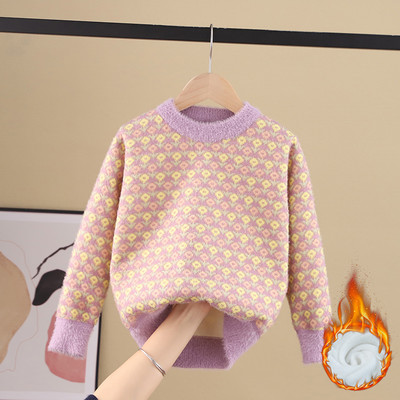 Топъл детски пуловер за момичета в нежен десен