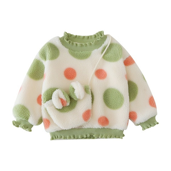 Зимен детски пуловер за момичета на точки с овално деколте 