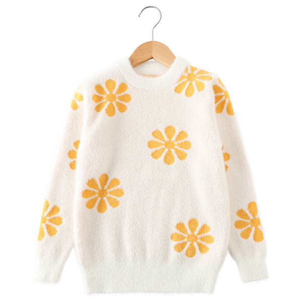 Dječji ležerni pulover s ovalnim izrezom u bijeloj boji