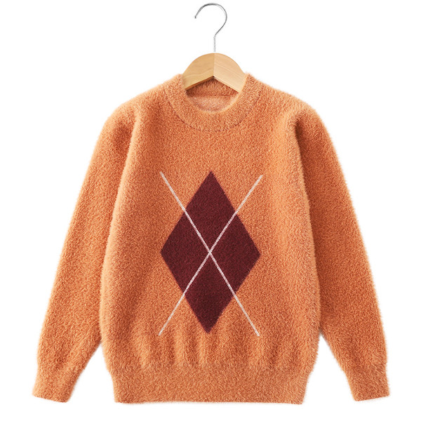 Dječja ležerna vesta s ovalnim izrezom smeđe boje