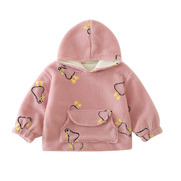 Dječji puhasti pulover s džepom i kapuljačom za djevojčice