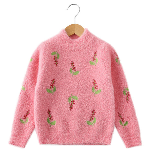 Dječji ležerni puhasti pulover s ovalnim izrezom u bijeloj, ružičastoj i crvenoj boji