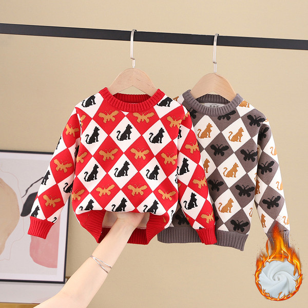 Topli dječji džemper za djevojčice u dvije boje sa šarenim uzorkom