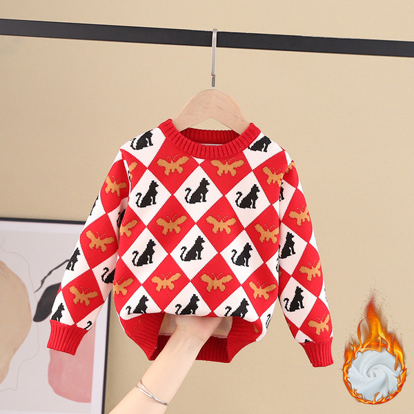 Topli dječji džemper za djevojčice u dvije boje sa šarenim uzorkom