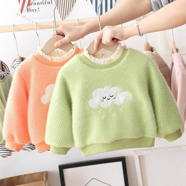 Punasti dječji pulover za djevojčice s vezom - nekoliko modela