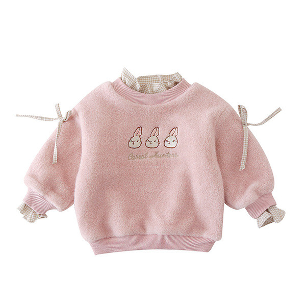 Punasti dječji pulover s vezom i okruglim izrezom