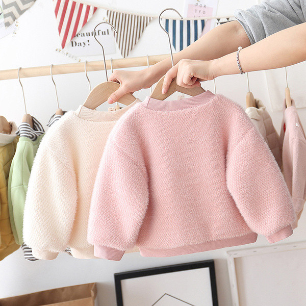 Dječji mekani pulover za djevojčice s okruglim izrezom - tri modela