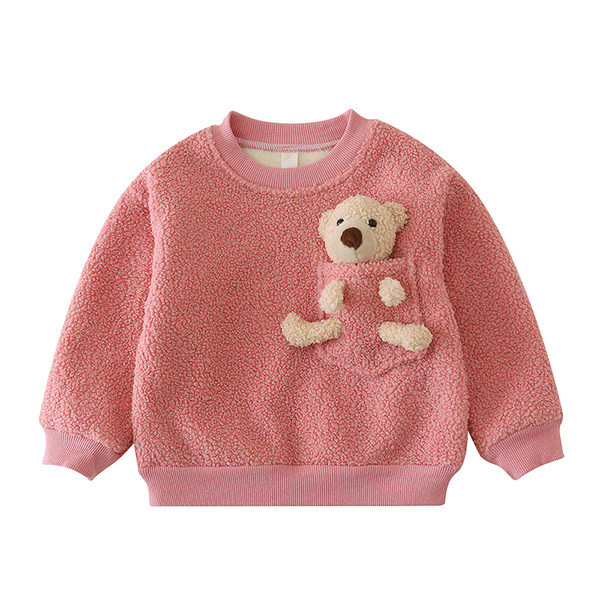 Dječji puhasti pulover s 3D elementom i okruglim izrezom