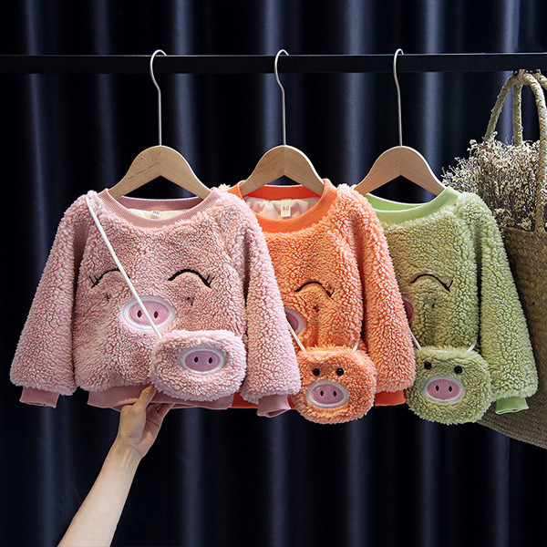 Dječji puhasti pulover za djevojčice s vezom + torba